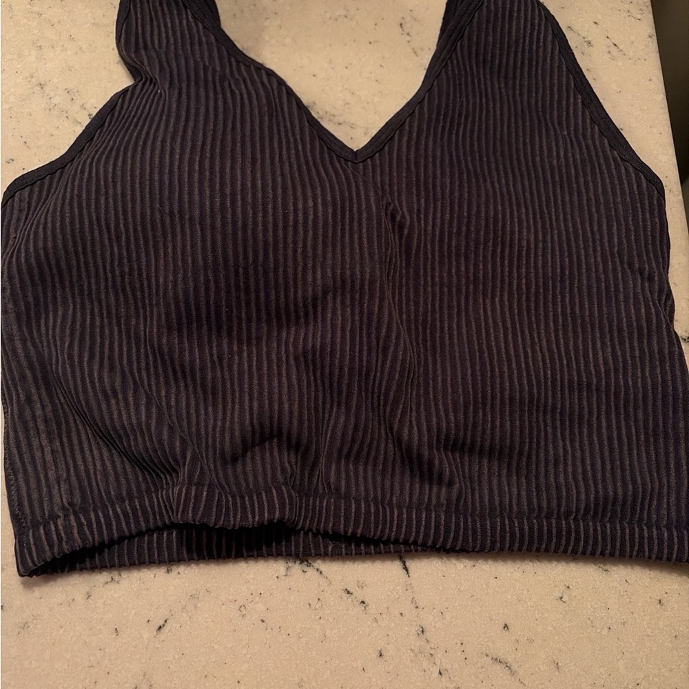 2 Pack Striped Black and Grey Crop Top/Workout Top